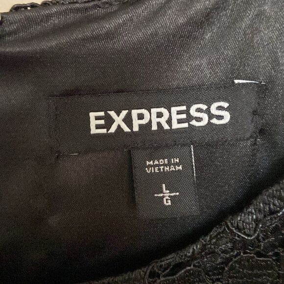 Express Short Black Lace Party Dress Sheer Puffed Long Sleeve size L Whimsigoth - Picture 5 of 10
